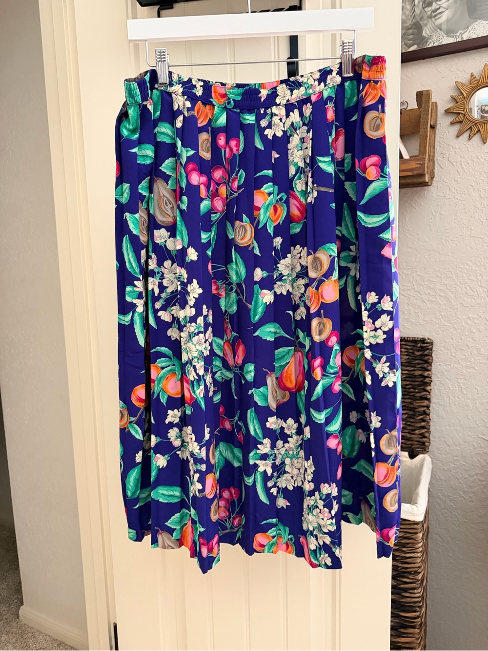 Alfred Dunner Navy Floral Pleated Midi Skirt